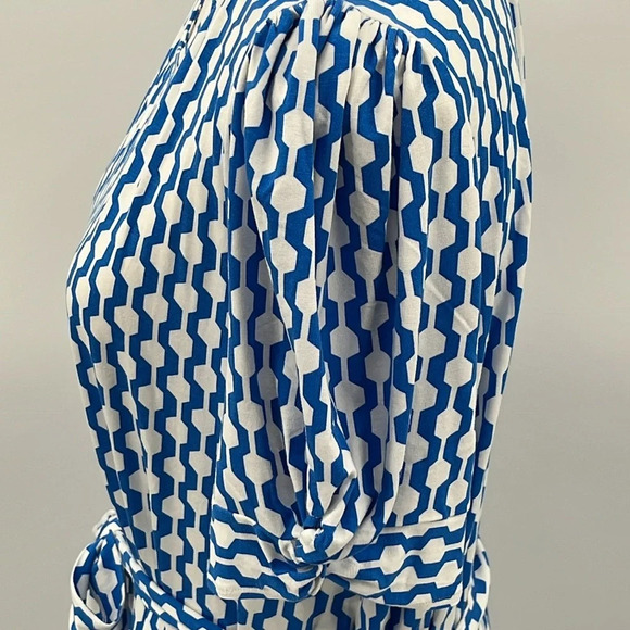 Boden Knot Detail Jersey Knit Geo Print Dress in Azure Blue & White - NWOT - 14R - Picture 4 of 8